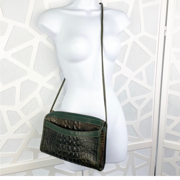 Brahmin Handbags - Brahmin Vintage Green Croco Embossed Leather Crossbody Purse Bag